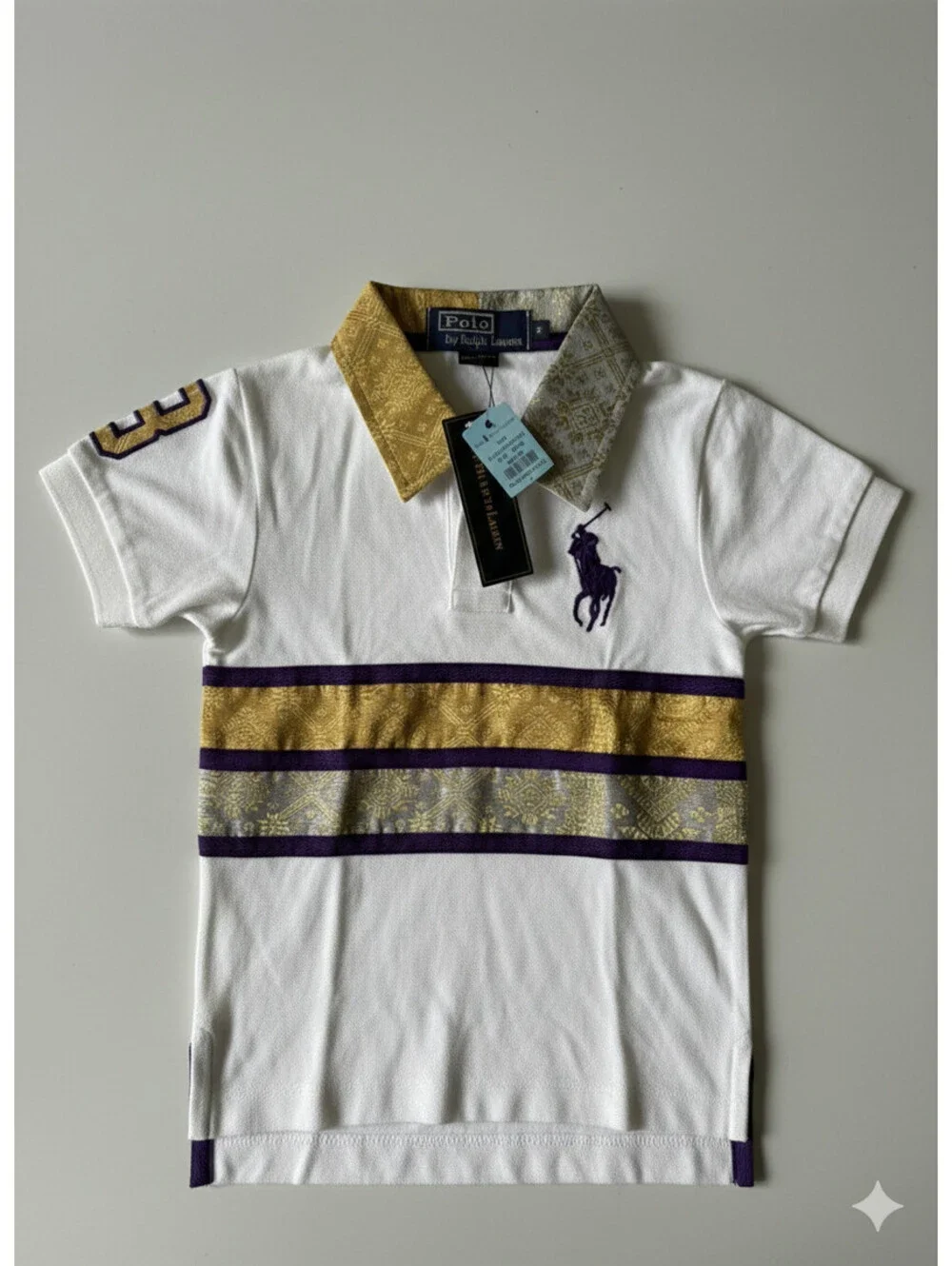 NWT Polo Ralph Lauren Toddler Boys Big Pony Brocade Polo Shirt White Gold Sz 2